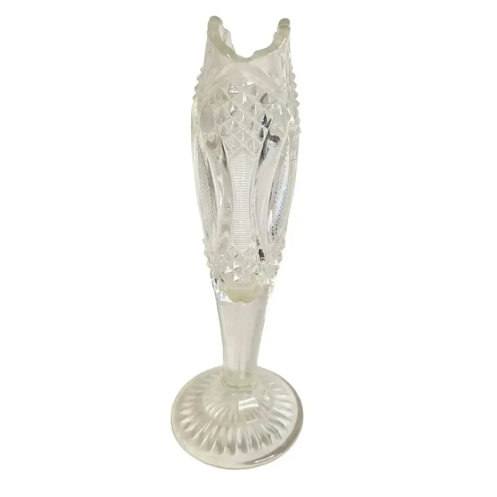 Vintage Early American Brilliant Pressed Glass Fan/Trumpet Vase 12